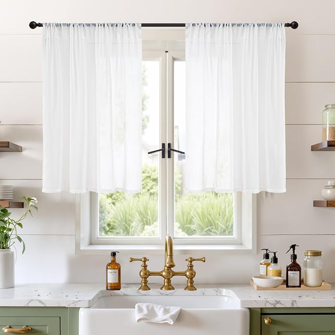 BGment White Linen Cafe Curtains 36 Inch Length by BGment