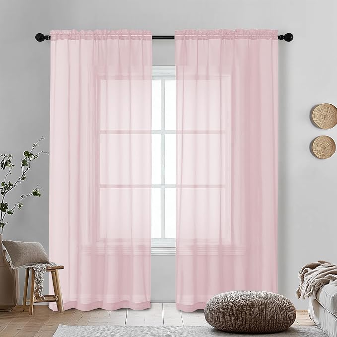 OVZME Blush Pink Sheer Curtains 72 Inches Long 2 Panels by OVZME