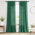 Dark Green Linen Curtains 102 Inches Long Rod Pocket Back Tab Drapes 2 Panels by Nanspring