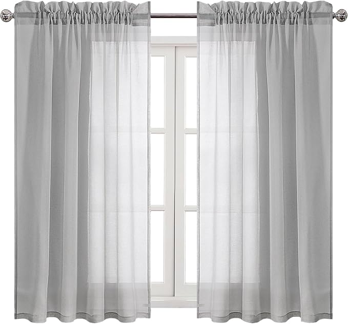 DWCN Grey Sheer Curtains Semi Transparent Voile Rod Pocket Curtains - Image 9