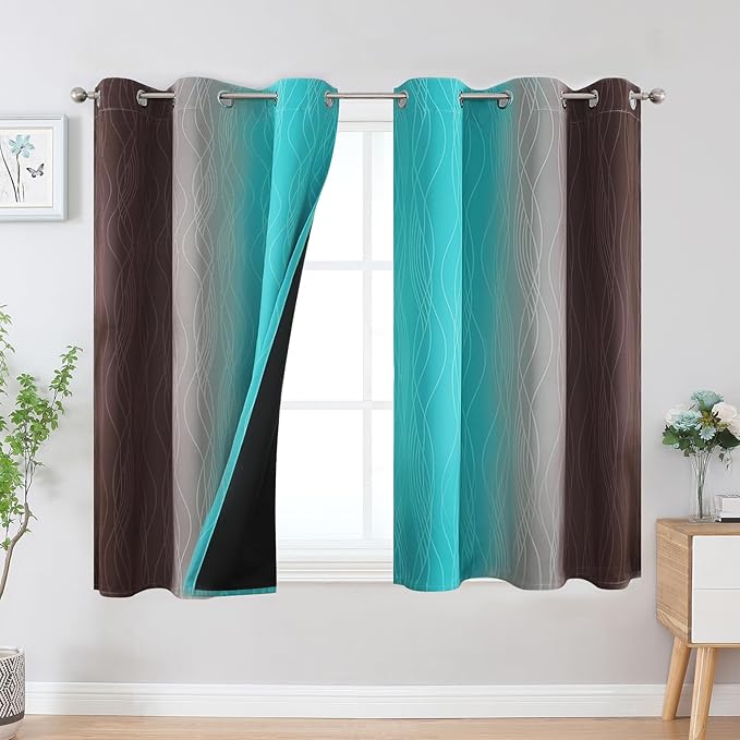 Estelar Textiler Brown and Teal Ombre Blackout Curtains 45 Inch Length 2 Panels by ESTELARTEXTILER