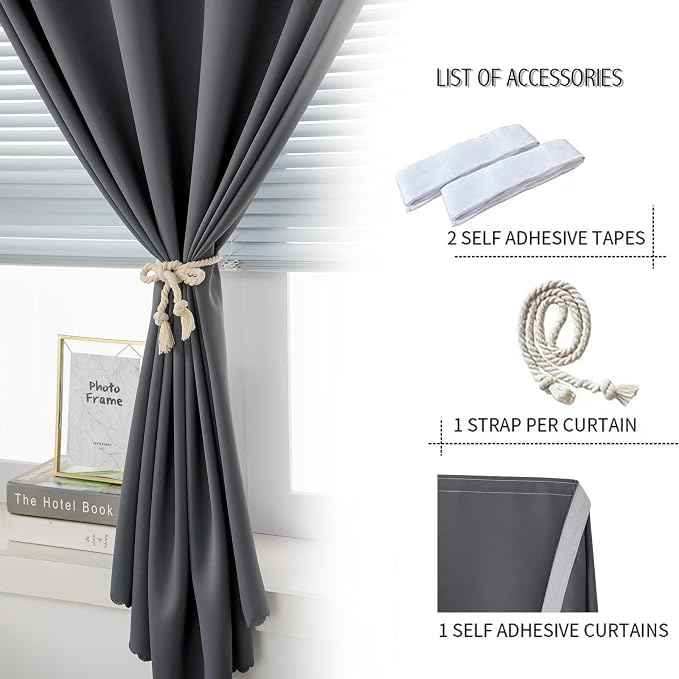 Magic Tape Stick On Curtains Window Shades Pull Down Blackout Window Cover - Image 5
