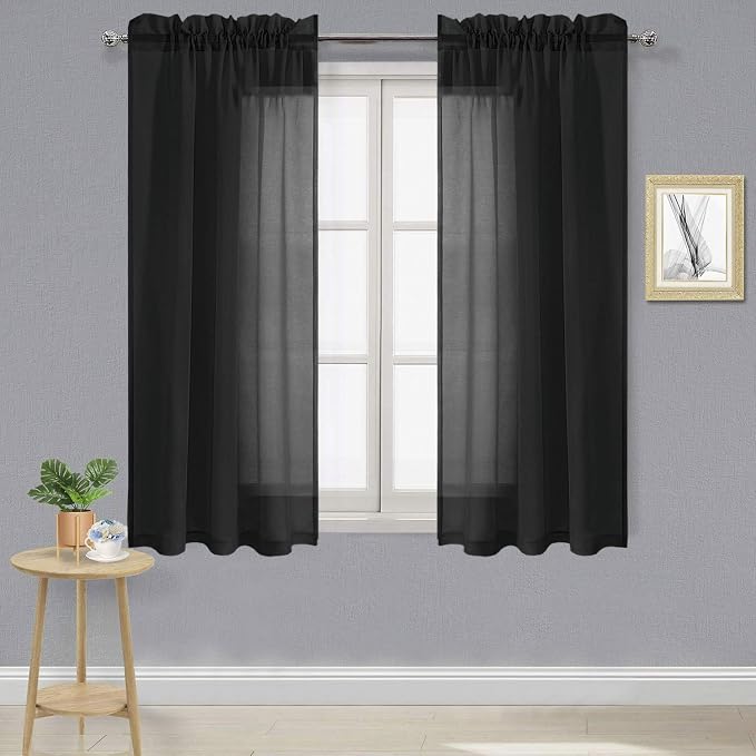 DWCN Black Sheer Curtains Semi Transparent Voile Rod Pocket Curtains by DWCN