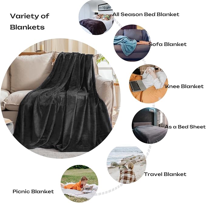 JIAHANNHA Fleece Dark Grey Blanket Throw Blankets - Image 3