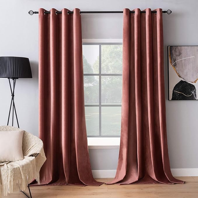 MIULEE Elegant Velvet Curtains Dusty Rose Pink Grommet Curtains Black Out by MIULEE