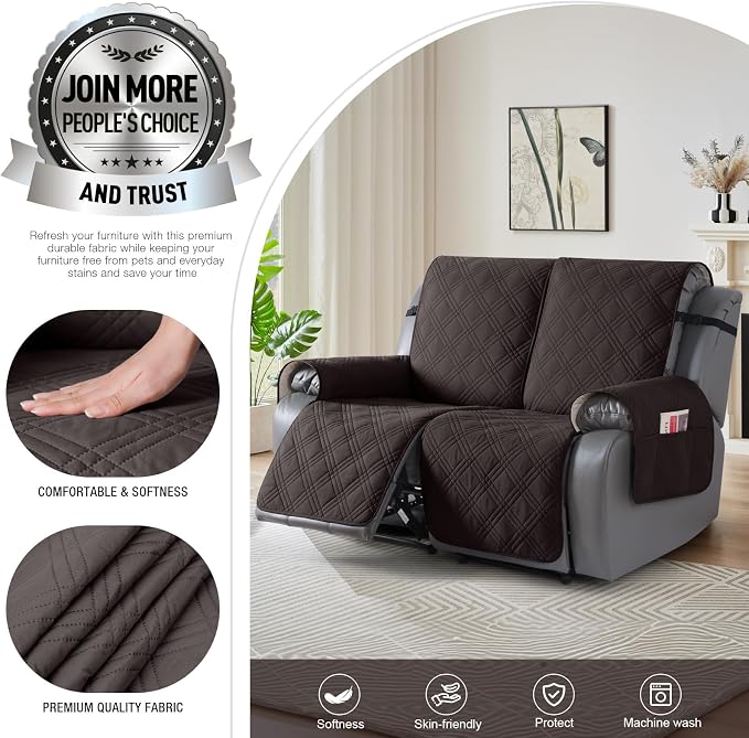 TAOCOCO 100% Waterproof Loveseat Recliner Cover, Non Slip Split Loveseat Covers - Image 2