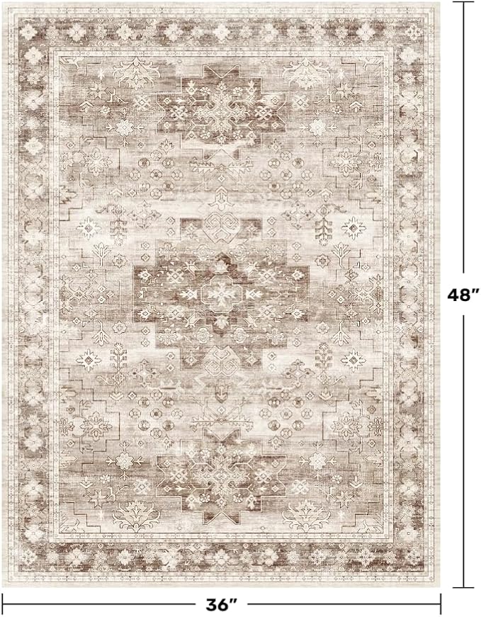 Washable Neutral Farmhouse Large Entryway Rug, 3x4 Area Rugs - Image 2