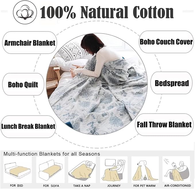 MSGKV Spring Throw Blanket 100% Cotton 60''x 80'', Versatile Woven Soft - Image 6