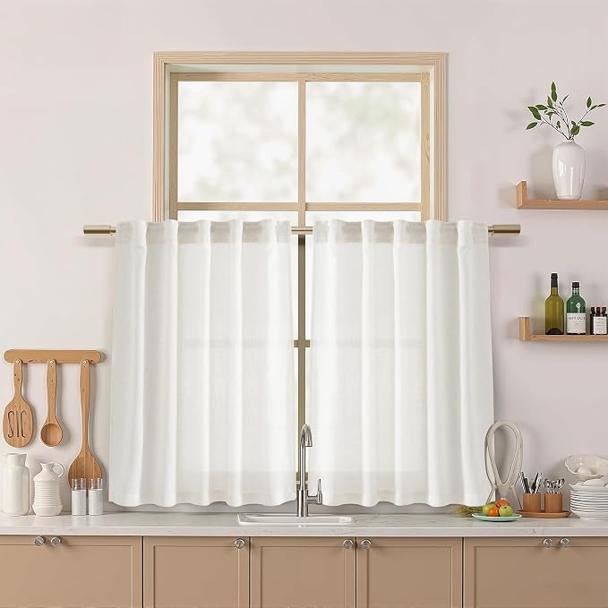 Nanspring Beige White Cafe Curtains 40 Inch Length by Nanspring