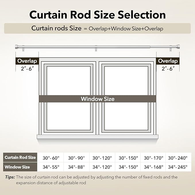 Extra Long Curtain Rods for Windows 32 to 170 Inch, 1 Inch Silver Heavy Duty - Image 4