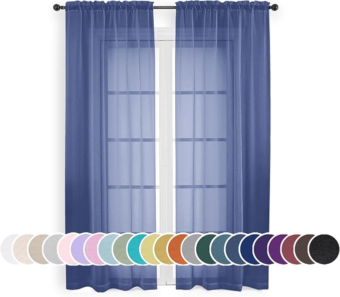 OWENIE Blue Sheer Curtains 72 Inches Long 2 Panels Set, Transparent Light by OWENIE
