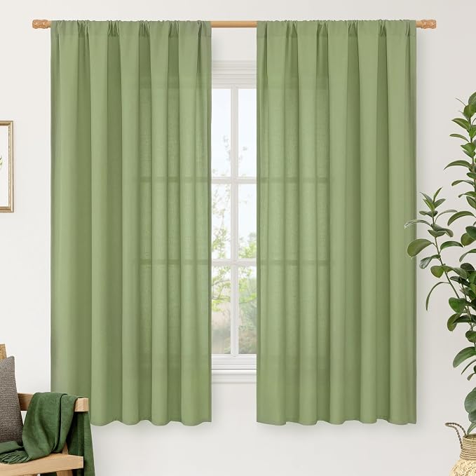 LAMIT Sage Green Linen Curtains 63 inch Length by LAMIT