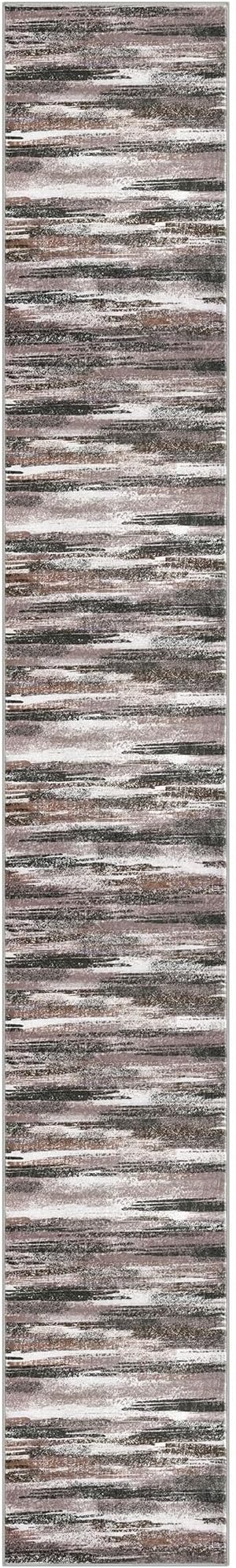 Lansny Modern Abstract Runner Rug 2.6x18, Dark Light Brown White Washable Long - Image 8