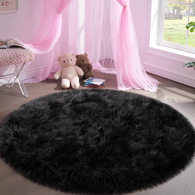 Faux Fur Rug for Bedroom, Small Furry Circle Rugs 3X3, Soft Shag Circular Rug - Image 5
