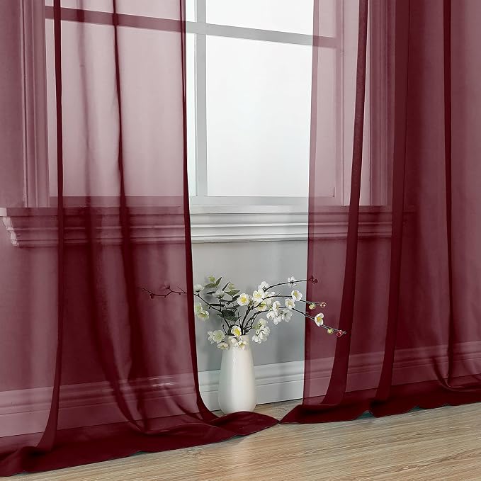 OVZME Burgundy Sheer Curtains - Image 7