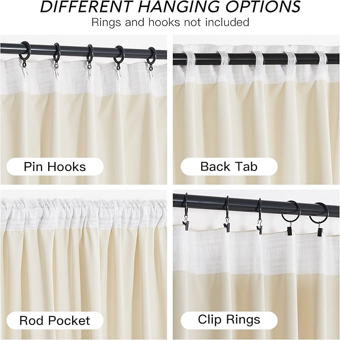 RYB HOME Cream Velvet Curtains 84 inch, Light Dimming White Window Curtains - Image 4