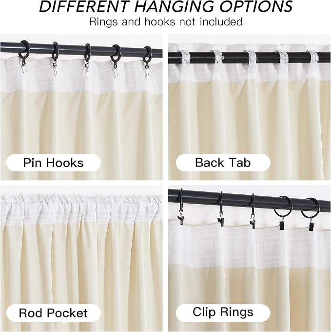 RYB HOME Cream Velvet Curtains 108 inch, Light Dimming White Window Curtains - Image 4