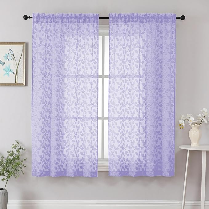 Chyhomenyc Light Purple Sheer Curtains 63 Inch Length 2 Panels Set, Light by Chyhomenyc