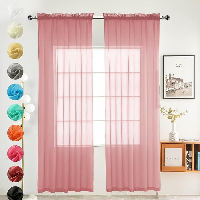 youleyar Solid Sheer Rod Pocket Curtain Voile Draperies 2 Panels White Beige by Youleyar