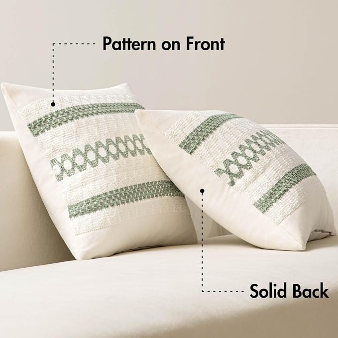 MIULEE Set of 2 Sage Green Boho Decorative Pillow Covers 26x26 Inch | Farmhouse - Image 9