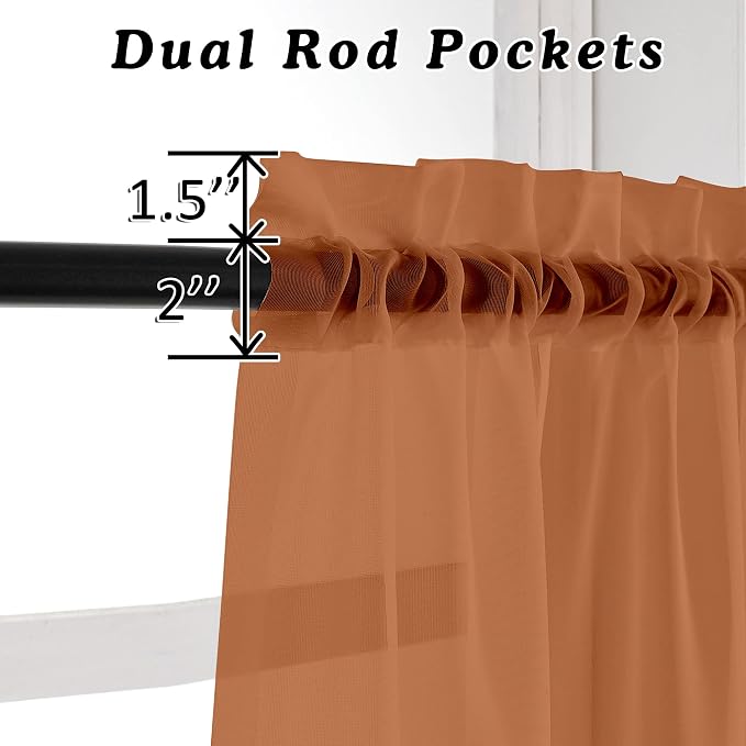 OVZME Orange Sheer Curtains 54 Inches Long 2 Panels - Image 4