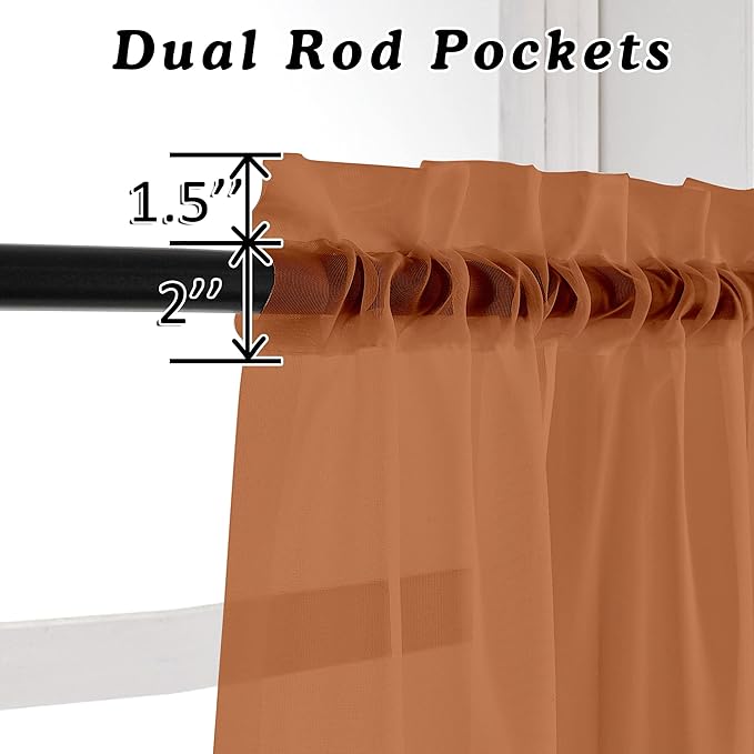 OVZME Sheer Orange Curtains 84 inch Length 2 Panels Set, Airy Soft-Touching Rod - Image 3