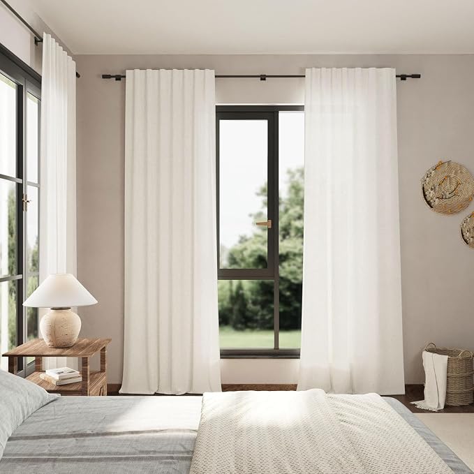 Nanspring Beige White Linen Curtains 84 Inches Long - Image 8