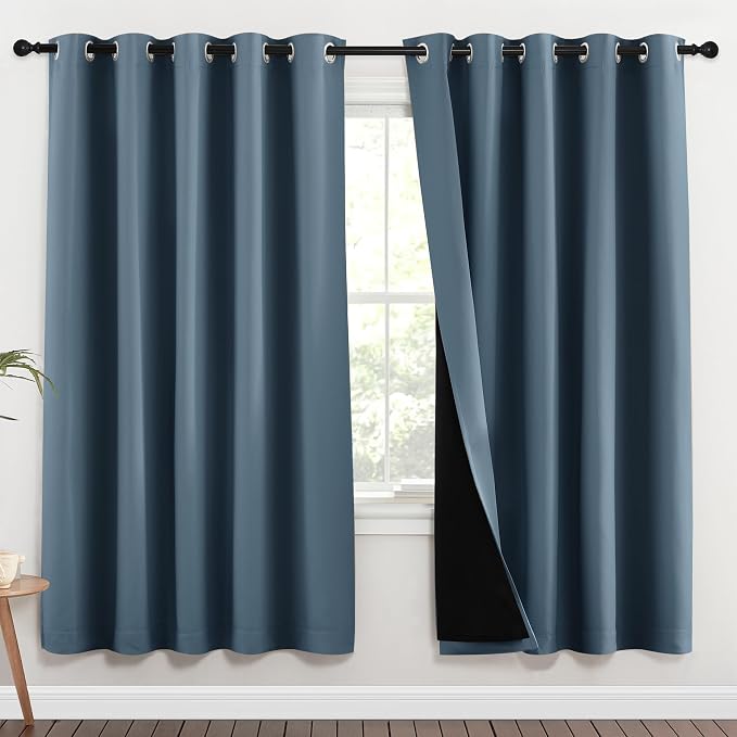 NICETOWN 100% Blackout Window Curtain Panels, Smoky Blue, 2 Pieces, 62-inch by NICETOWN
