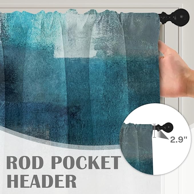 Emvency 4 Pack Valances Window Treatments, Turquoise Abstract Modern Art - Image 5