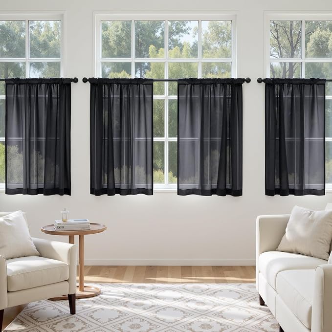 MIULEE Short Cafe Curtains 36 Inches Long, 4 Panels Set, Sheer Light Filtering - Image 2