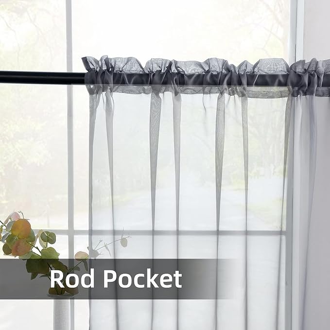 youleyar Solid Sheer Rod Pocket Curtain Voile Draperies 2 Panels White Beige - Image 3