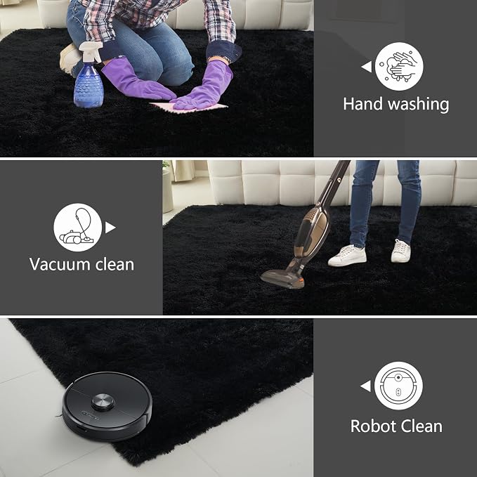 10X14 Large Shag Area Rugs for Living Room Bedroom, Big Soft Black Fluffy Rug - Image 4