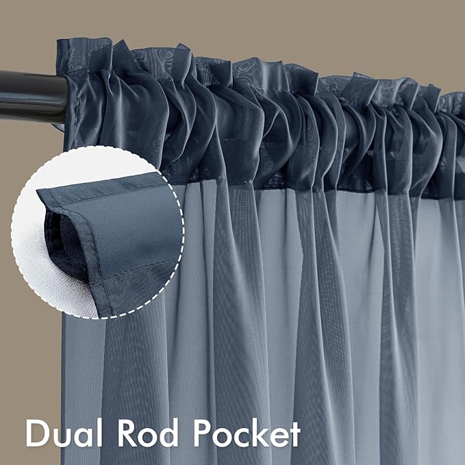 MIULEE Navy Blue Sheer Curtains 108 Inches Long, 4 Panels Set, Light Filtering - Image 3