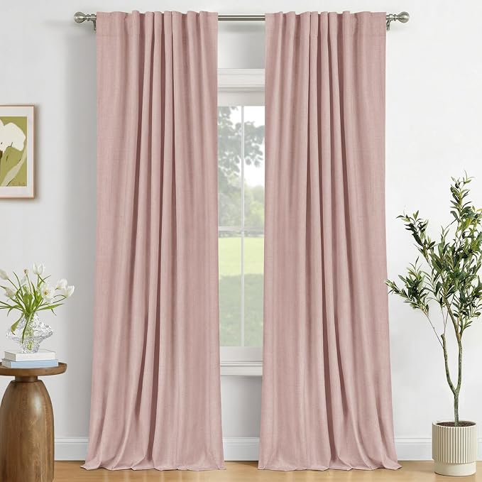 100% Blackout Shield Blush Linen Blackout Curtains by 100BlackoutShield