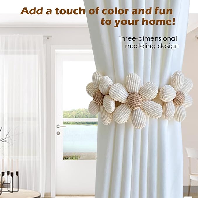 SRG Sunflower Curtain Tiebacks-2 Pack | Daisy Curtain Holdbacks Three Flower | - Image 2