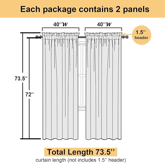 Lecloud Navy Blue Sheer Curtains 72 Inches Long 2 Panels, Light Filtering - Image 3