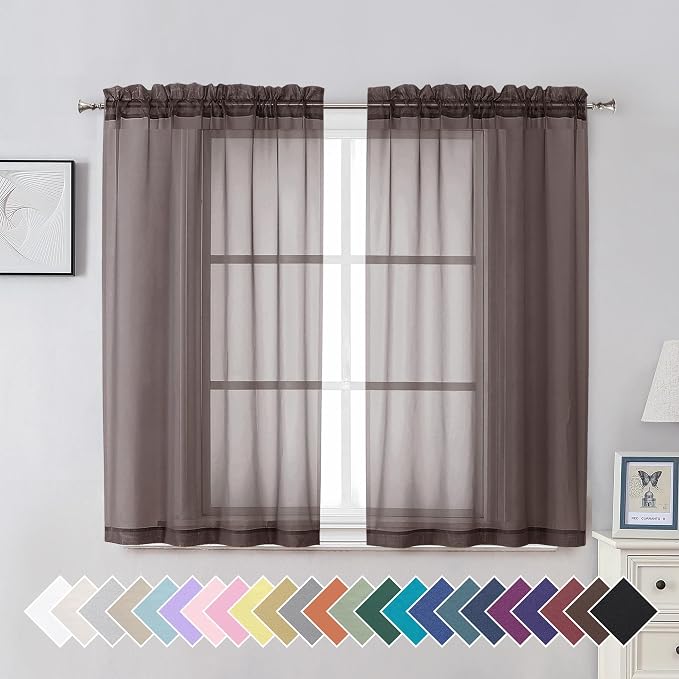 Aiyufeng Chocolate Sheer Curtains 45 Inches Long 2 Panels, Solid Voile Top Dual by Aiyufeng