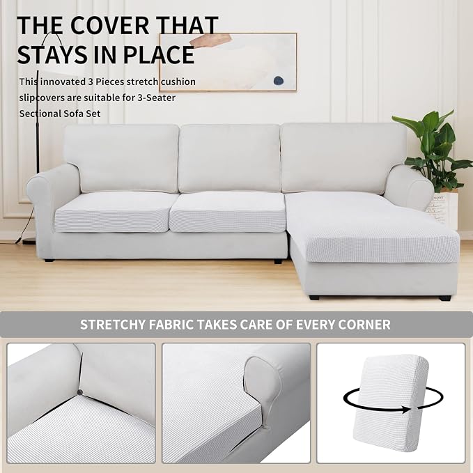Easy-Going Stretch 3 Pieces Couch Cushion Covers - Image 5