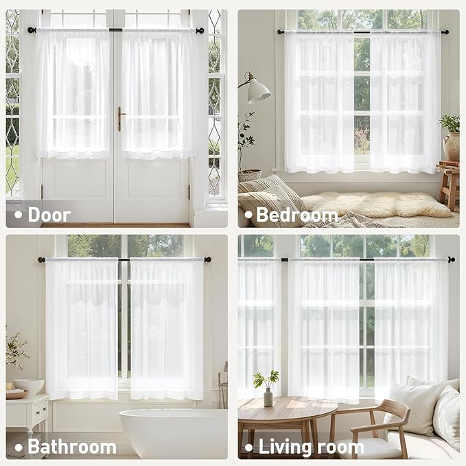 MIULEE Short Cafe Curtains 36 Inches Long, 4 Panels Set, Sheer Light Filtering - Image 5