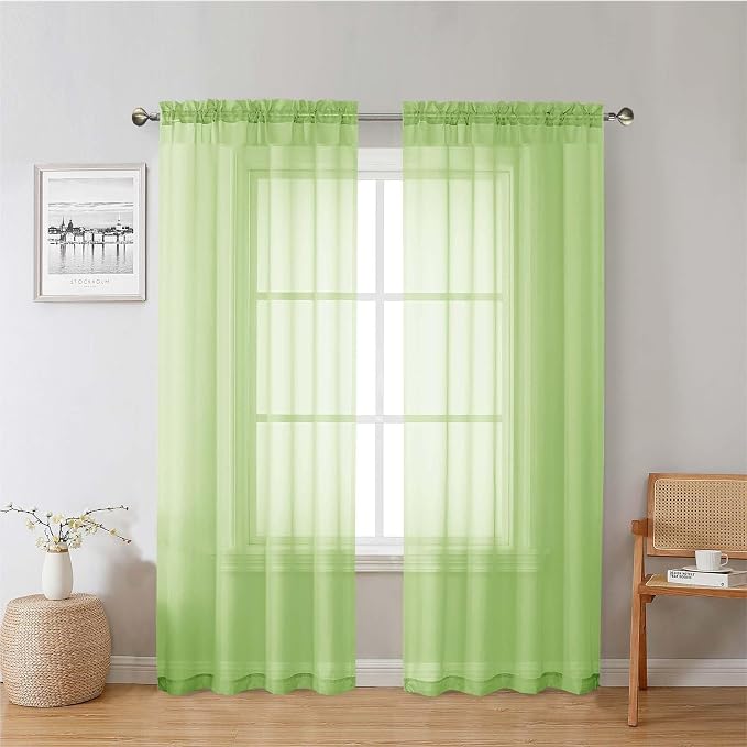 Lecloud Lime Sheer Curtains 72 Inches Long 2 Panels, Solid Voile Light by Lecloud