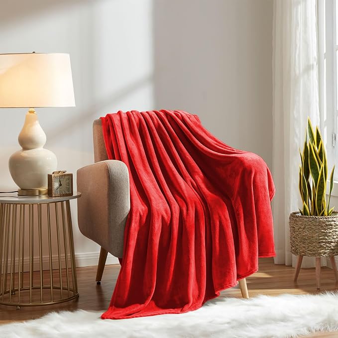 KMUSET Super Soft Throw Blanket Premium Silky Flannel Fleece Twin Red - Image 4