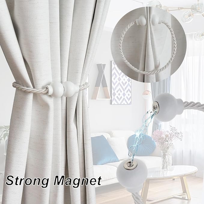 4 Pack Magnetic Curtain Tiebacks Modern Handmade Rope Curtain Tie Backs - Image 2