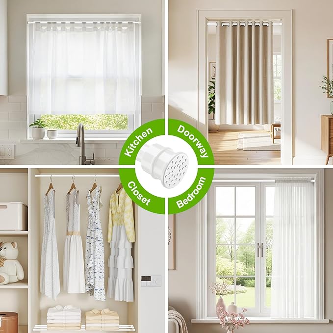 No Drill Tension Curtain Rods 28 to 48 Inch White Small Curtain Rod Adjustable - Image 2