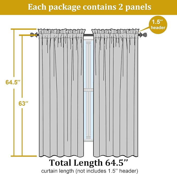 OWENIE Sheer Aqua Curtains for Bedroom Living Room 63 Inch Length 2 Panels Set - Image 2