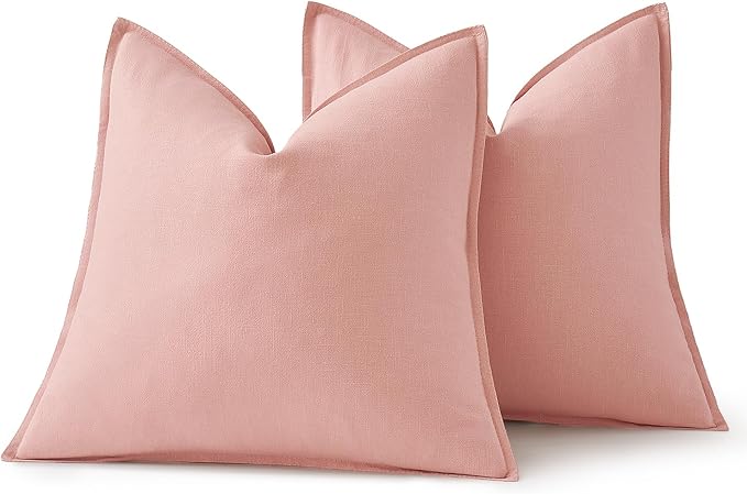 MIULEE Decorative Linen Pillow Covers 20x20 Inch Pink ​Boho Farmhouse​ ​Neutral - Image 6