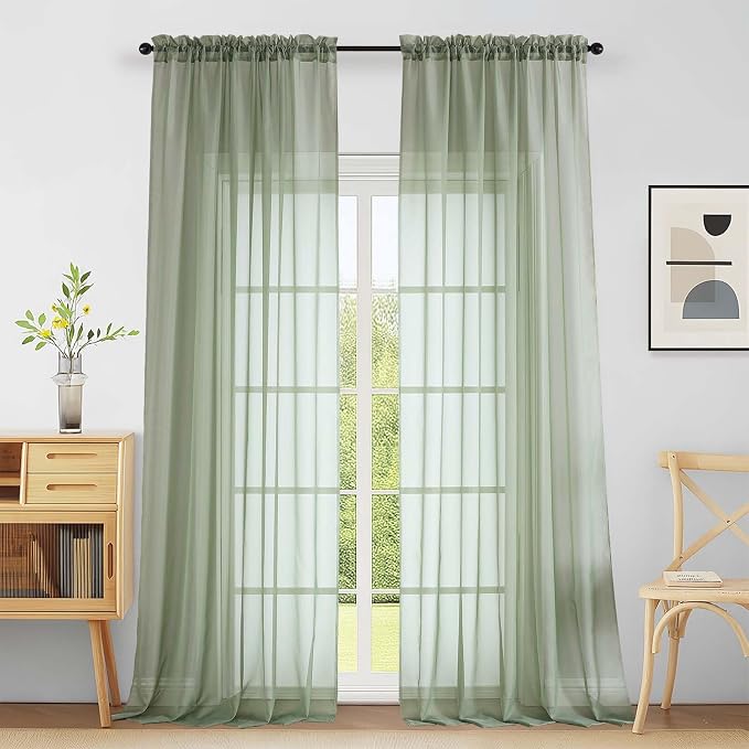 Extra Wide Sage Green Sheer Curtains by Home