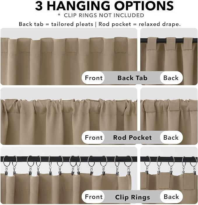 Deconovo Blackout Curtains, Thermal Insulated, W42 x L54 2 Panels, Back Tab - Image 2