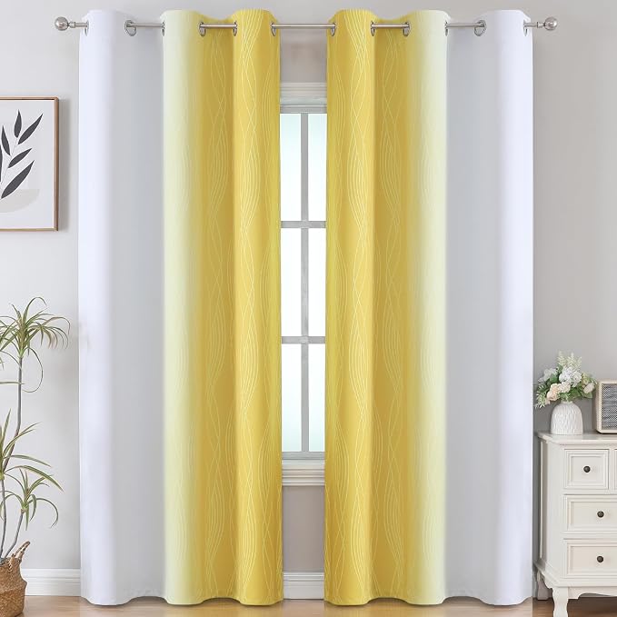 Estelar Textiler Yellow and Greyish White Gradient Room Darkening Blackout - Image 2