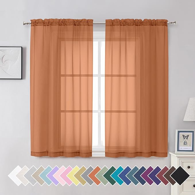 Aiyufeng Orange Sheer Curtains 54 Inch Length 2 Panels Set, Light Filtering by Aiyufeng