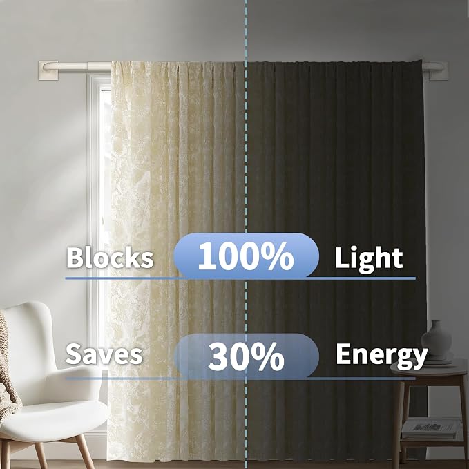 Beige White Curtain Rods for Windows 48-90Inch Heavy Duty Wrap Around Blackout - Image 4